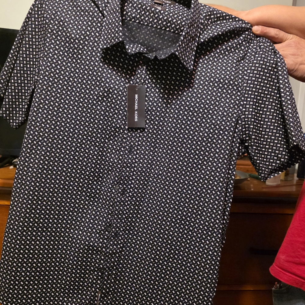 Michael Kors Black and White Patterned Dress Shirt